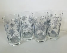 (4) VINTAGE LIBBEY CRISA SNOWFLAKE CHRISTMAS 6" HIGHBALL TUMBLER GLASSES SIGNED