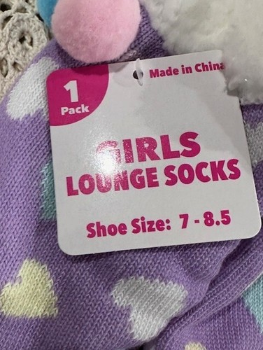 Girls Lounge Socks, Slipper/Grippers 1 Pair Size 7-8.5 Unicorn Purple NWT - Picture 3 of 9