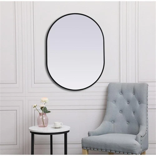 Elegant Decor Asha 27x36" Oval Modern MDF Wood/Iron Mirror in Black - Picture 9 of 11