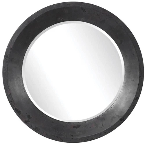 Uttermost Frazier Round Contemporary MDF and Glass Mirror in Dark Gray - Picture 1 of 7