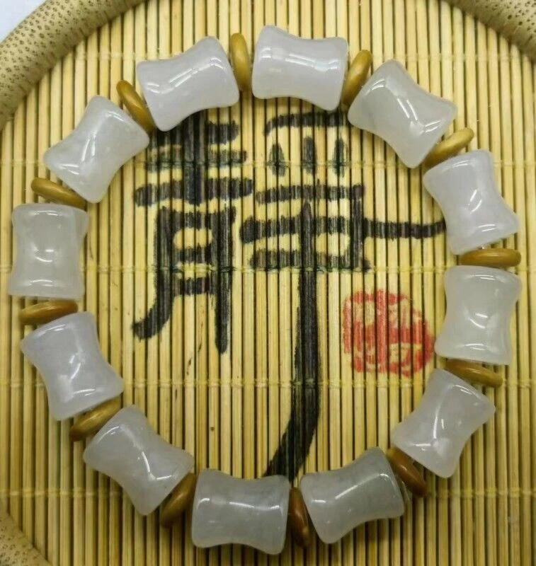 Pulsera elástica de jade de cuarcita blanca natural certificada 节节高 Foto 3 de 4