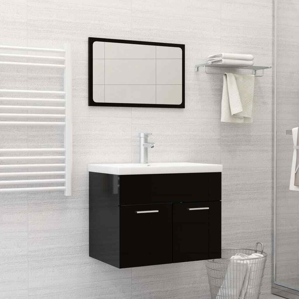 Bathroom Furniture Set High Gloss Black Engineered Wood vidaXL