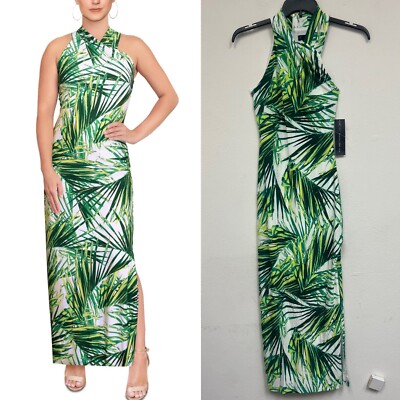 NEW Rachel Roy Green Palm Frond Midi Dress Womens XS | eBay