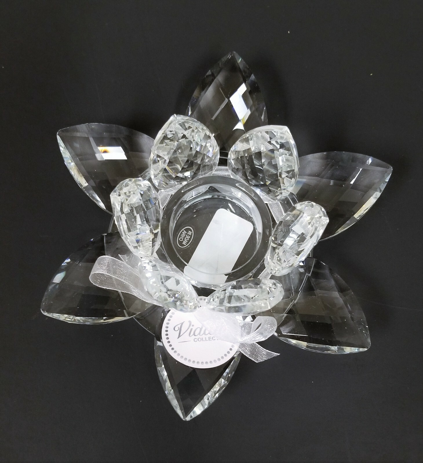 VIDALI 7" CRYSTAL GLASS CLEAR LOTUS,ROSE FLOWER SHAPED TEALIGHT,CANDLE