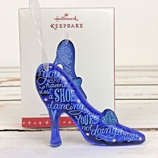Hallmark Cinderella's Slipper Ornament 2016 Keepsake Blue Glass Princess New