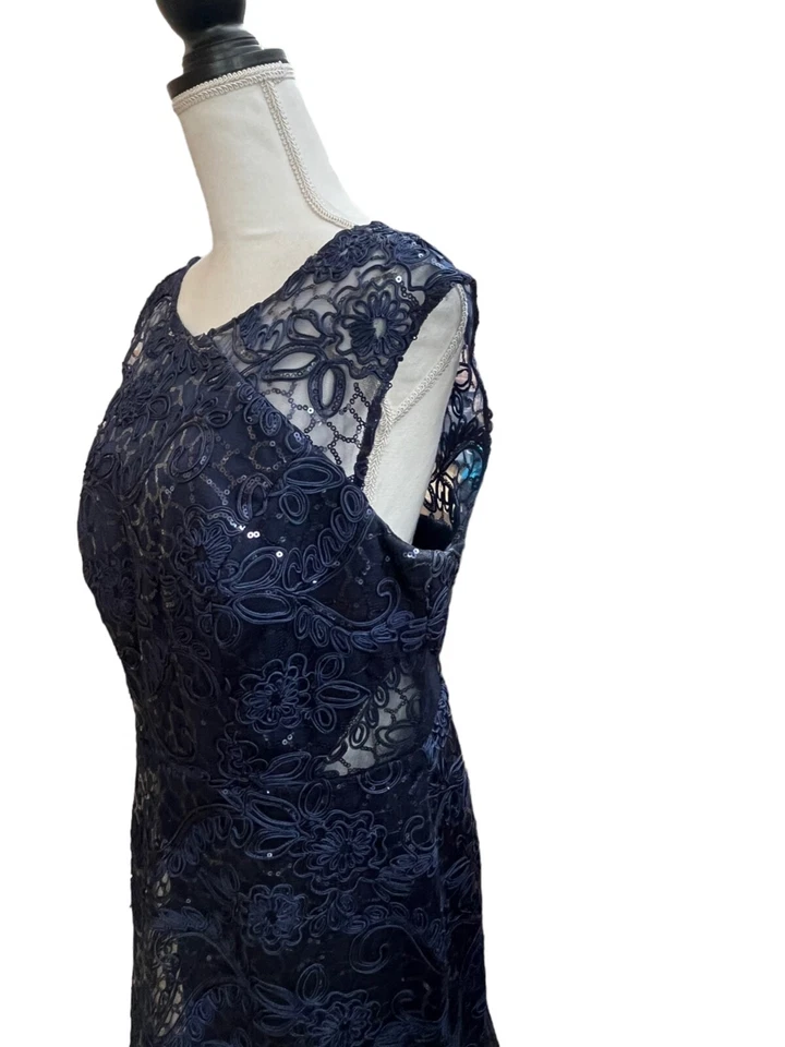 Vestido para mujer SLNY azul marino forrado con lentejuelas de encaje 12 Foto 4 de 4
