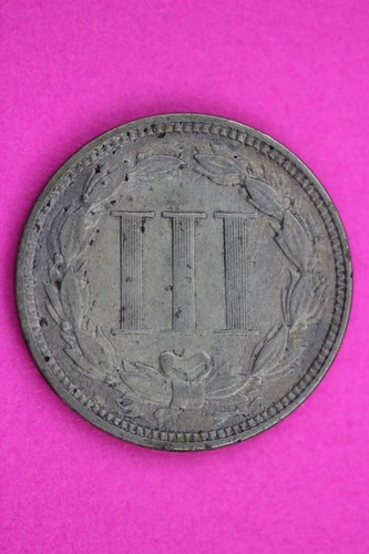 Hi Grade 1867 Three 3 Cent Nickel Semi Key Date Coin Same Coin In Pic 2-269 - Picture 2 of 3