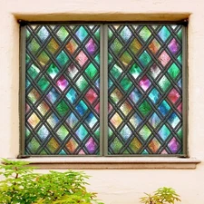 3D Square Grid A683 Window Film Print Sticker Cling Stained Glass UV Sinsin