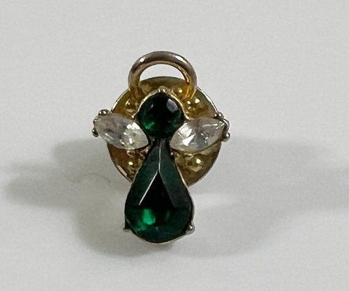 Guardian Angel Green Stone Body White Stone Wings Pin