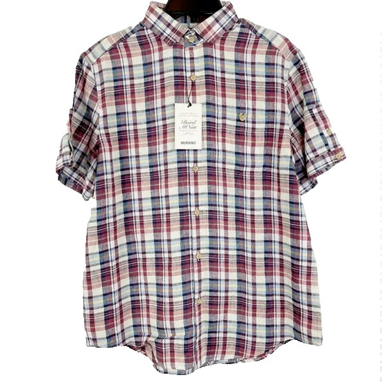 Льняная рубашка Murano Baird McNutt в клетку с коротким рукавом красная Размер XL 5090₽