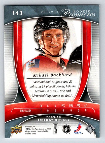 2009-10 Upper Deck Trilogy #143 Mikael Backlund RC /799 (ref 196851) - Picture 2 of 2