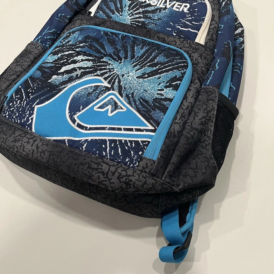 Quicksilver Backpack Unisex School Travel Bag Blue Black Embroidered Pockets - Image 4 of 4