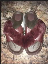 Who What Wear Women's Brown Faux Fur And Faux Leather Sandals Size 6 7 8