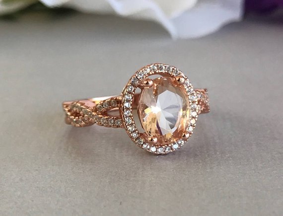 2Ct Oval Cut Morganite Infinity Halo Wedding Engagement Ring 14K pink gold Over 2Ct Oval Cut Morganite Infinity Halo Wedding Engagement Ring 14K pink gold Over