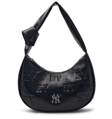 MLB Korea 25S Monogram Cracked Emboss Hobo Bag Yankees Black