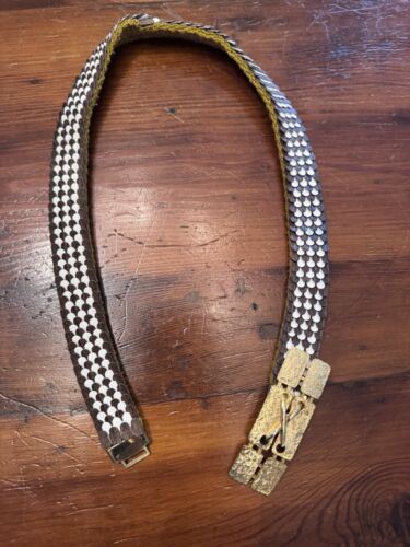 Vintage Art Deco Gold Metallic Fish Scale Elastic Glam Stretchy Belt One Size