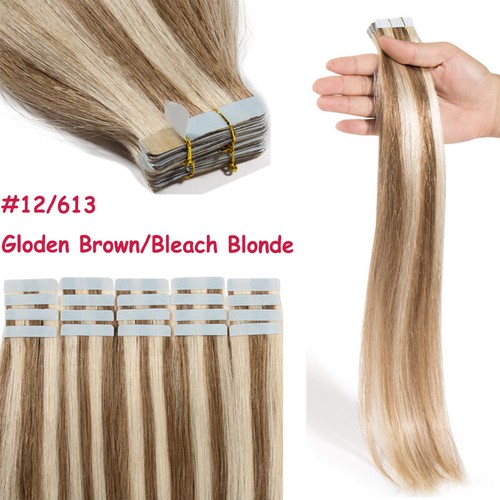 Thick BodyWave Russian Tape In Real Human Hair Extensions Skin Weft Blonde 20pcs - Picture 25 of 42