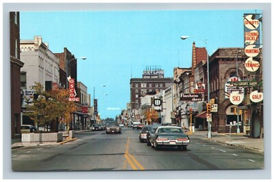 #ad #ad City Street View Postcard Fond Du Lack Wisconsin WI Cars Stores Signs Chrome $9.95