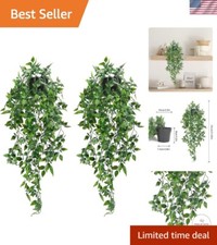 Waterproof 2pcs Fake Hanging Plants in Black Pots - Versatile Décor Solution