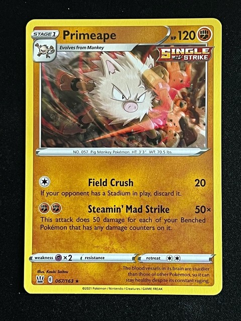 Pokemon TCG Card Battle Styles Primeape 067/163 Rare Single Strike Pokemon TCG Card Battle Styles Primeape 067/163 Rare Single Strike