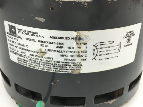 EMERSON K55HXBAT-5896 Blower Motor 1/2HP 1100RPM 3SPD 115V HQ1008414EM used CMC5 - Picture 4 of 5
