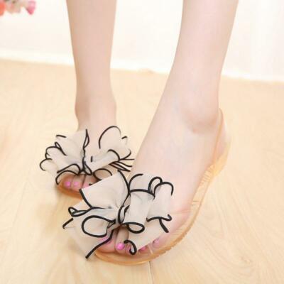 Summer Women Students Crystal Flat Sandals Bow Fish Mouth Soft Jelly Beach  Shoes