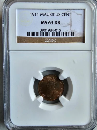 Mauritius 1 Cent 1911 NGC MS 63 RB