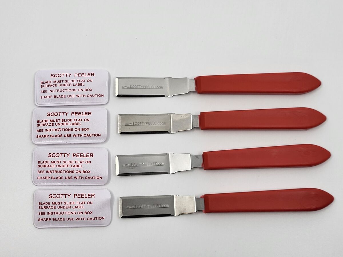 Scotty Peelers Label & Sticker Remover - 3 Plastic Red, White, Blue and 1 Metal Blade with Cover