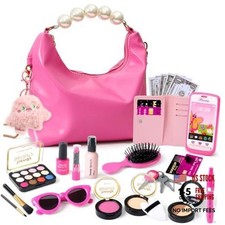 Toddler Purse for Little Girls, Pretend Play Makeup Toy Set for Toddlers 3 Pink