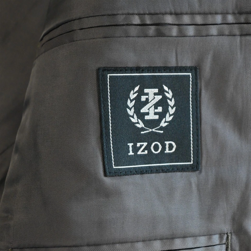 IZOD 44L 38x34 Gray Striped Wool Mens Jacket Pants Suit - Image 4 of 4