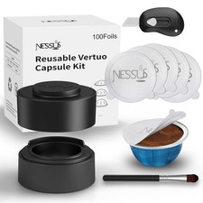 Nespresso Vertuo Reusable Pods Kit, Black, 100 Foils, 1 Holder, Coffee Pod