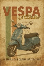 Poster Stampa Repro Stile Vintage Vespa El Clasico Blu Italiano 13x19