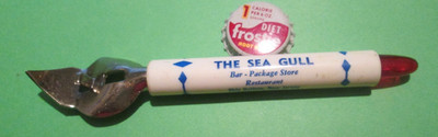 VTG THE SEA GULL BAR RESTAURANT BEER PLASTIC CAN BOTTLE OPENER SHIP BOTTOM N.J.