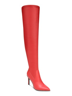 BAR III Womens Red Stretch Studded Milliee Pointed Toe Stiletto Zip-Up Boots 7 M