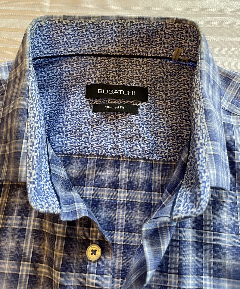 Camisa Bugatchi Hombre Forma Ajuste M Medio Azul L/S Excelente Estado Puños Abatibles Foto 2 de 4