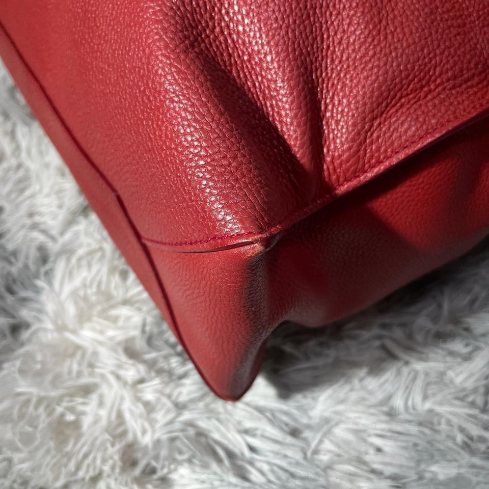 Miu Miu Leather Tote Bag Red Gold Logo Shopper Style Authentic Used ...