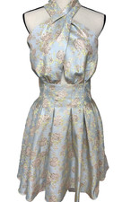 ASOS LUXE Metallic Green Bow Neck Halter Minidress Womans Size 12