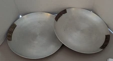 Vintage Russel Wright Spun Aluminum Nesting Platter lot of 2 Raffia MCM Lot 38
