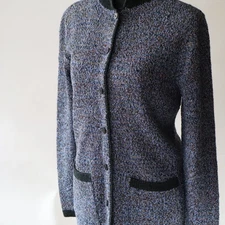 Vtg Women's South Cotton Handloomed Cardigan Sweater, Button, Blue Texture Sz Lg