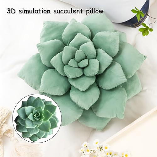 3D Large Succulent Pillow 13.8'' Cute Succulent Pillow 13.8 inch Dark Green - Picture 3 of 7