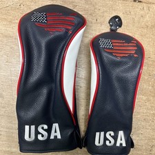 AS - Set Of 2 USA American Flag Driver And Fairway Wood w/ Adj Tag Headcovers
