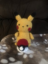 Pikachu W/Poke’ball 10” Tall Handmade Crochet Plush Toy