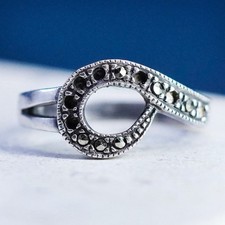 Size 6, vintage Sterling silver handmade ring, 925 band with marcasite
