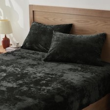 Velvet Fitted Sheet and Pillowcases Set, Luxury Soft Fuzzy Bottom Sheet with Rei