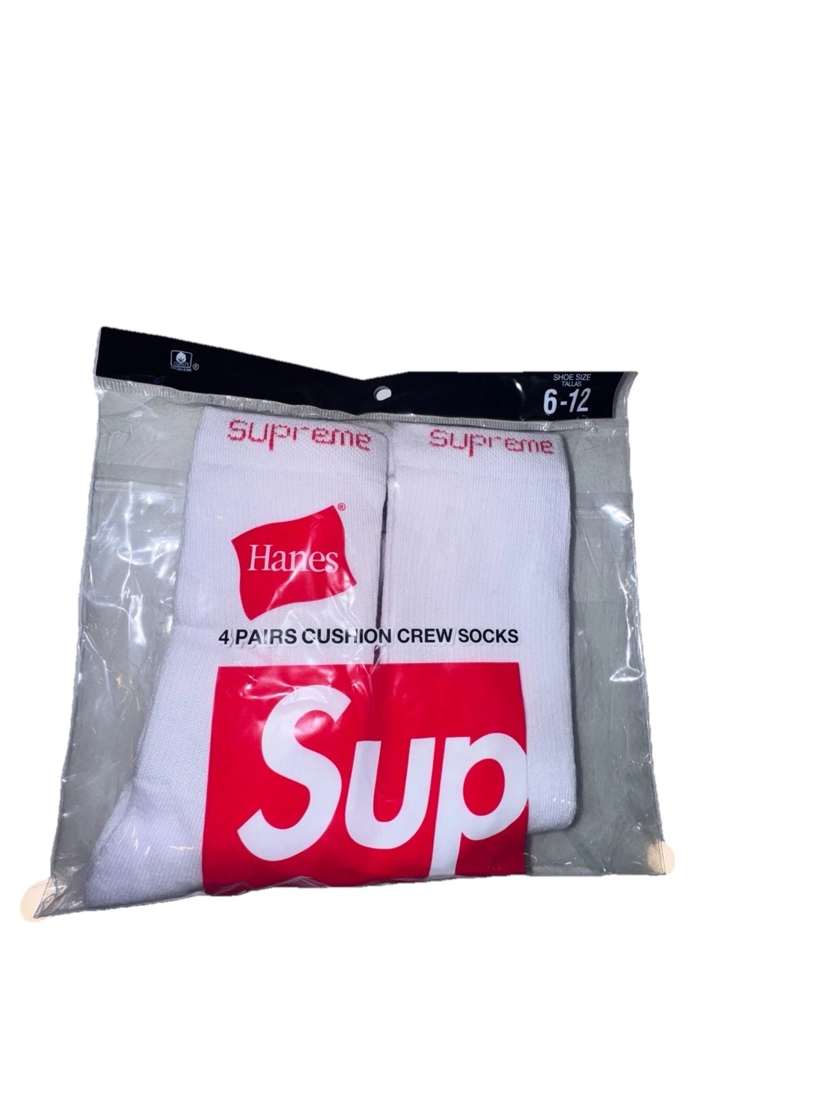 Chaussettes Supreme x Hanes neuves   Lot de 4   Blanc   6 12 