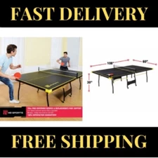 Official Size Indoor Tennis Ping Pong Table 2 Paddles Balls Foldable & Casters