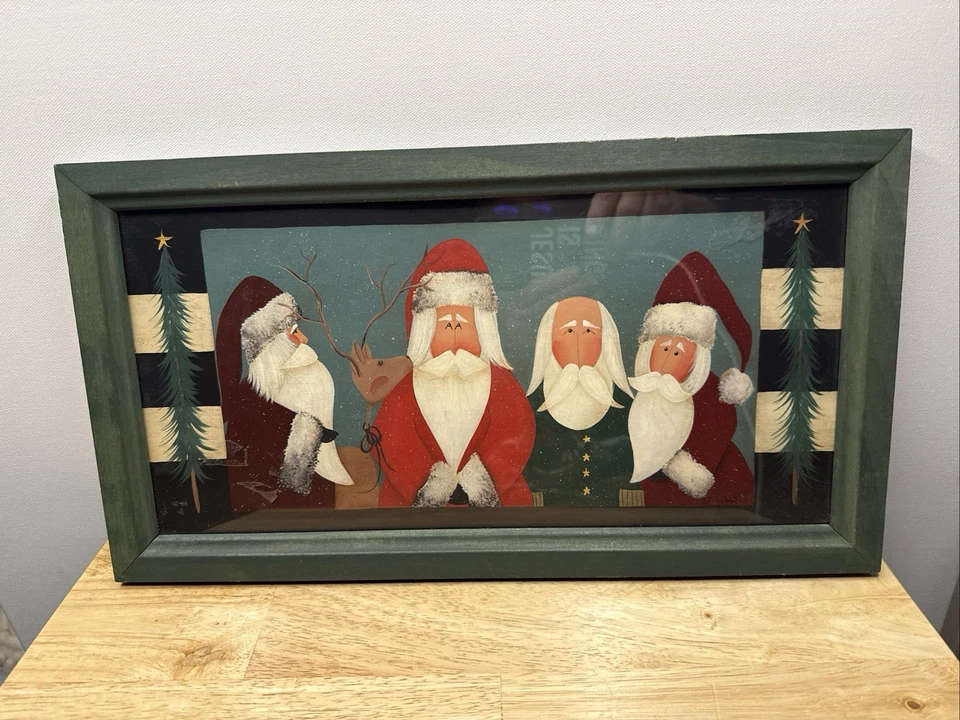 Cuadro de arte popular enmarcado de renos de Papá Noel Fiddlestix 17 X 9 vacaciones de Navidad Foto 3 de 4