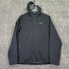 Under Armour Jacket Mens Medium Black UA Storm Hooded Fitted Softshell Full Zip