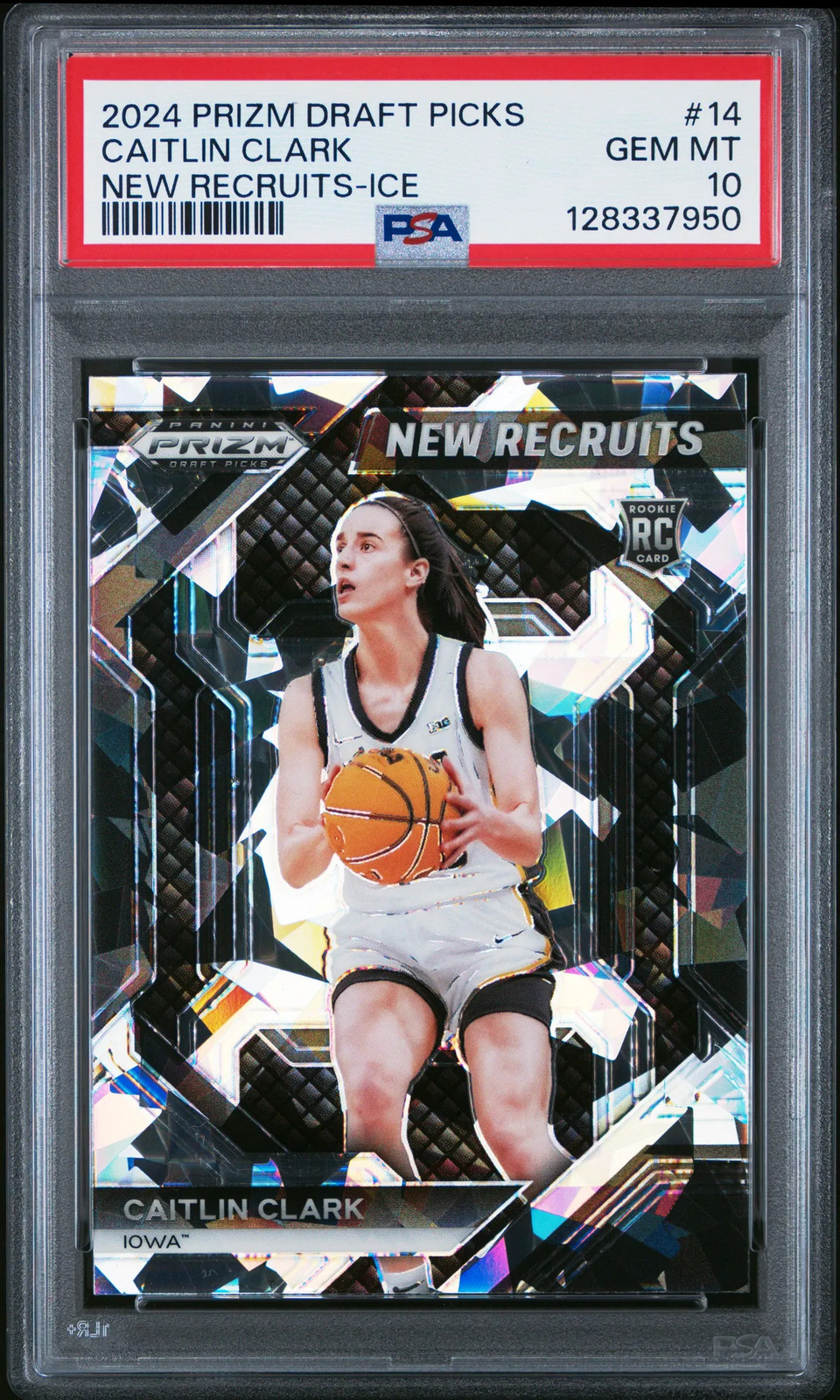 2024 Panini Prizm Draft Picks New Recruits Caitlin Clark #14 Ice PSA 10