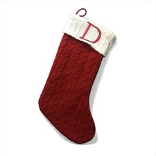 Red Cable Knit Christmas Stocking Letter D Monogram Initial 20  